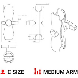 Hobie RAM DBL BALL SOCKET ARM 1.5" P